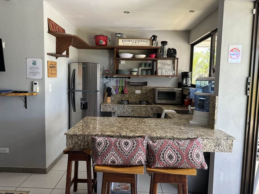 The kitchen and breakfast bar at Casa Sol